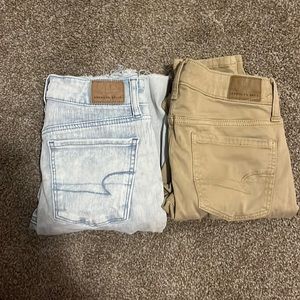 American eagle skinny jeans blue and tan for uniforms